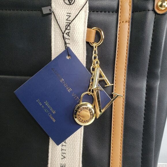 Adrienne Vittadini Montauk Black Tote With AV Charm Top Zip Closure  NWT - Picture 3 of 16